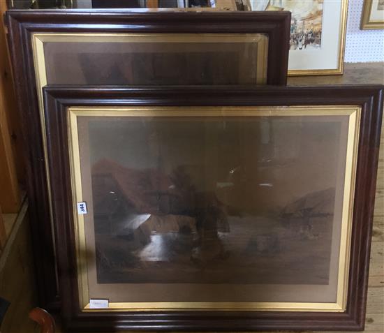 Pair of equestrian prints in rosewood frames